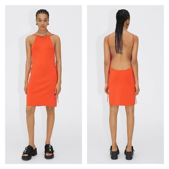 SAINT LAURENT dress orange size large backless knit sheath tie back bow NWOT NEW - Picture 1 of 12